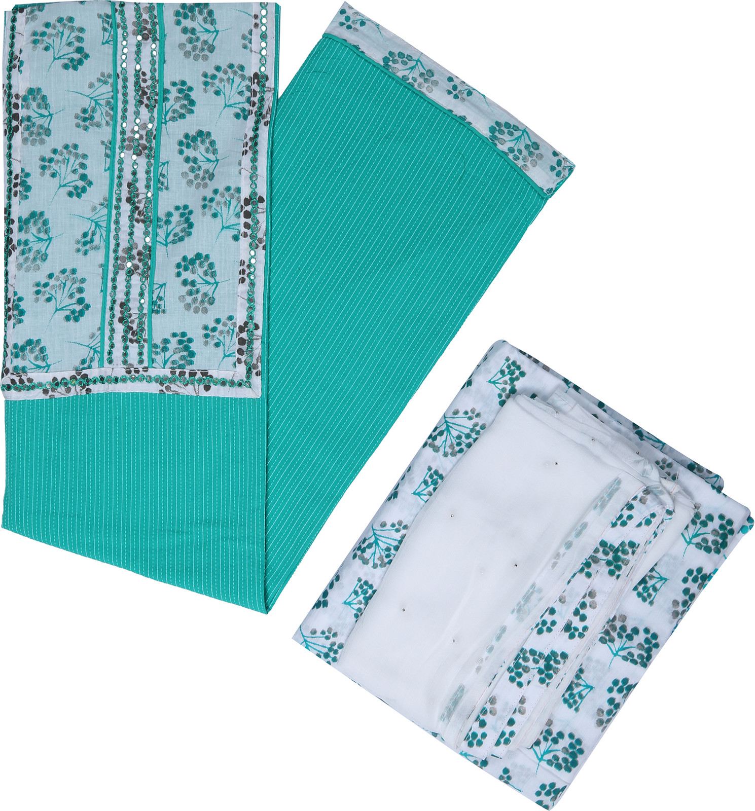 Shimti Cotton Blend Embroidered, Printed Salwar Suit Material – Green