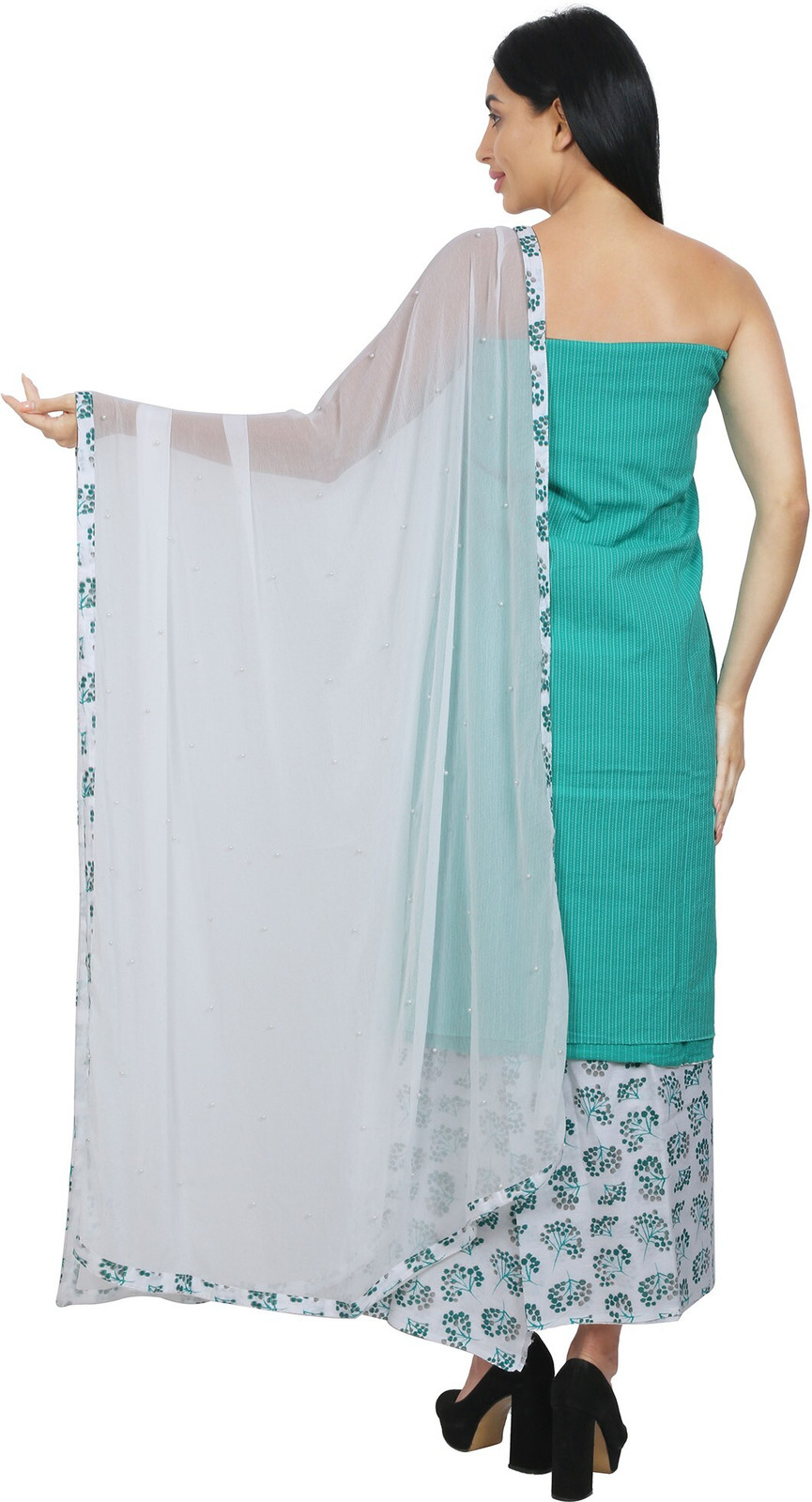 Shimti Cotton Blend Embroidered, Printed Salwar Suit Material – Green – view 2