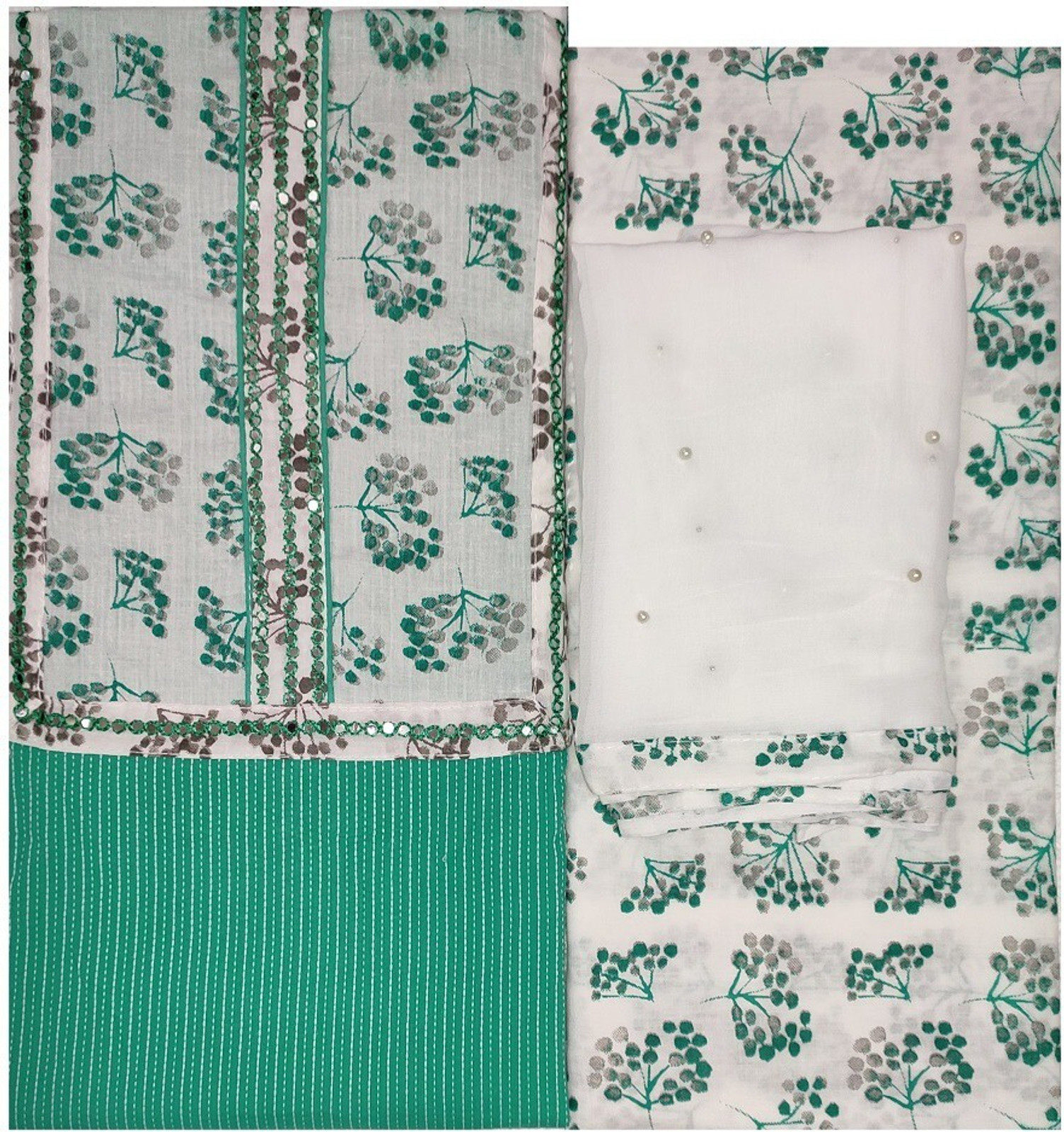 Shimti Cotton Blend Embroidered, Printed Salwar Suit Material – Green – view 3