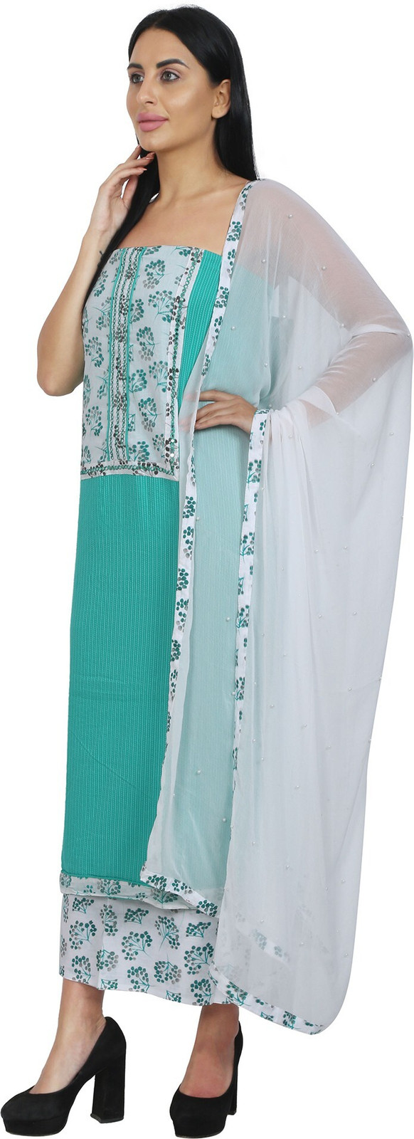 Shimti Cotton Blend Embroidered, Printed Salwar Suit Material – Green – view 4