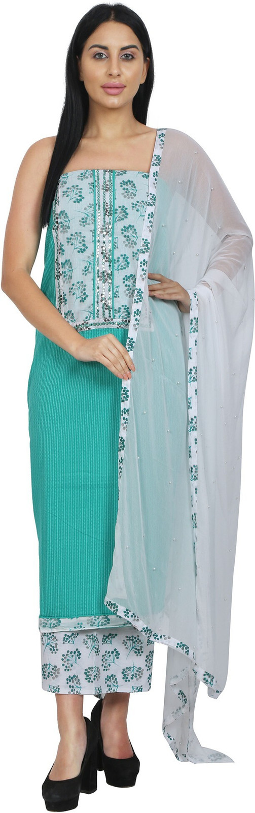 Shimti Cotton Blend Embroidered, Printed Salwar Suit Material – Green – view 5