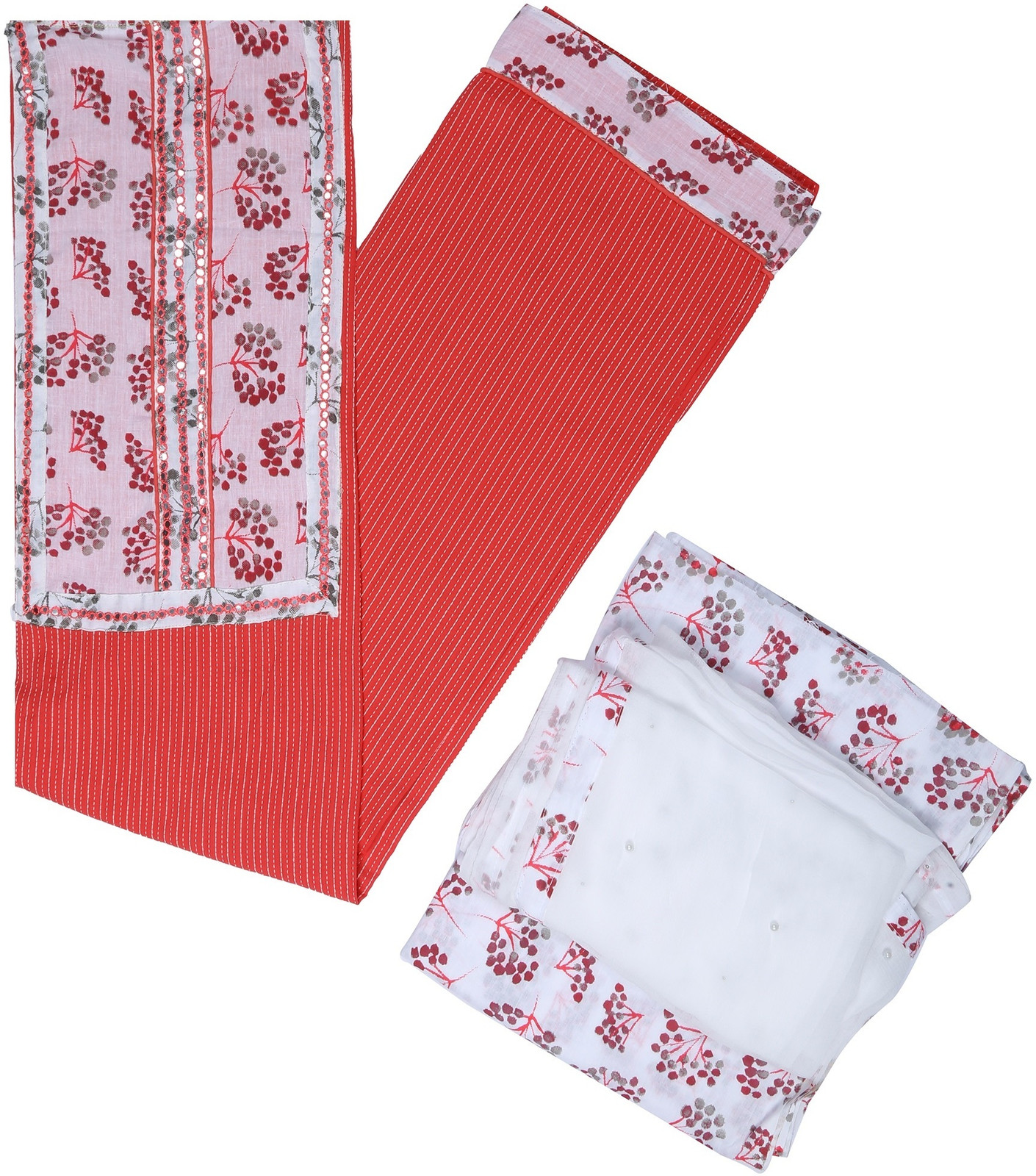 Shimti Cotton Blend Embroidered, Printed Salwar Suit Material – Red