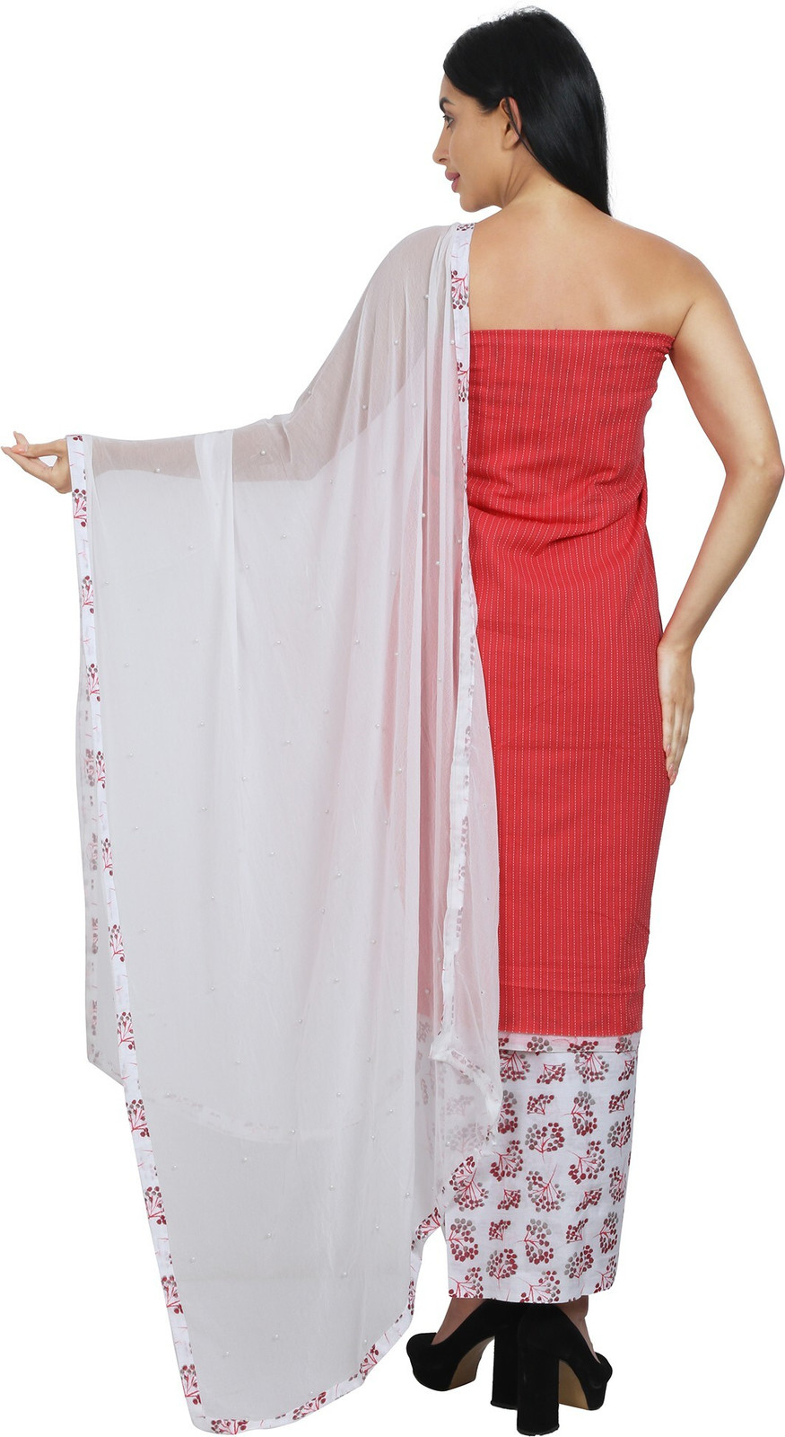 Shimti Cotton Blend Embroidered, Printed Salwar Suit Material – Red – view 2