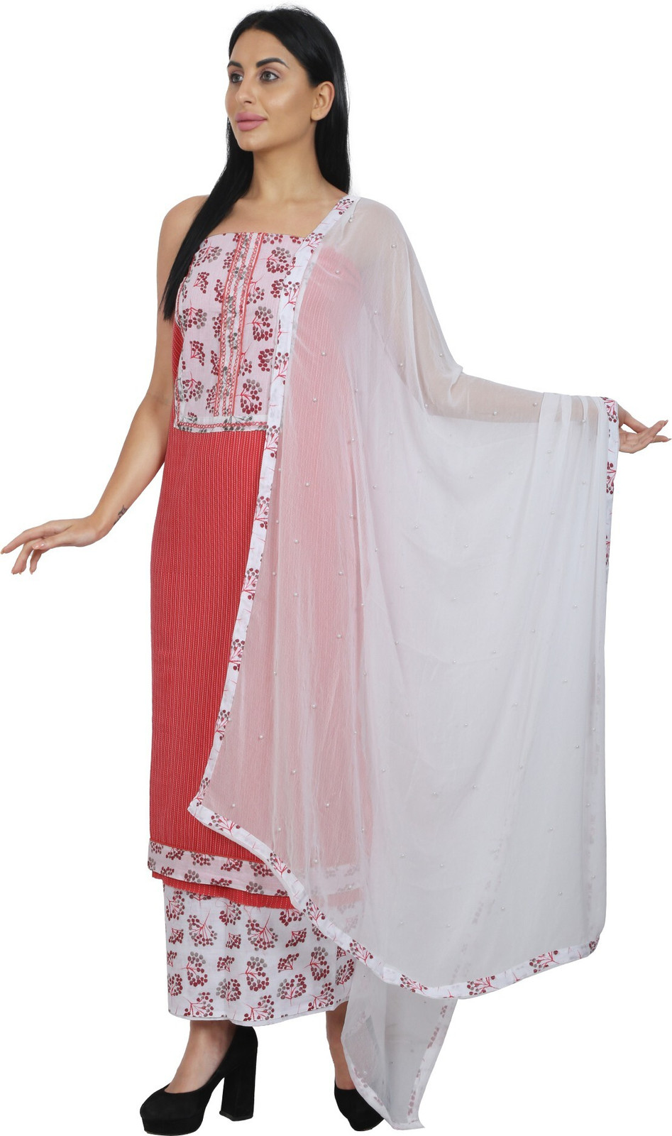 Shimti Cotton Blend Embroidered, Printed Salwar Suit Material – Red – view 4
