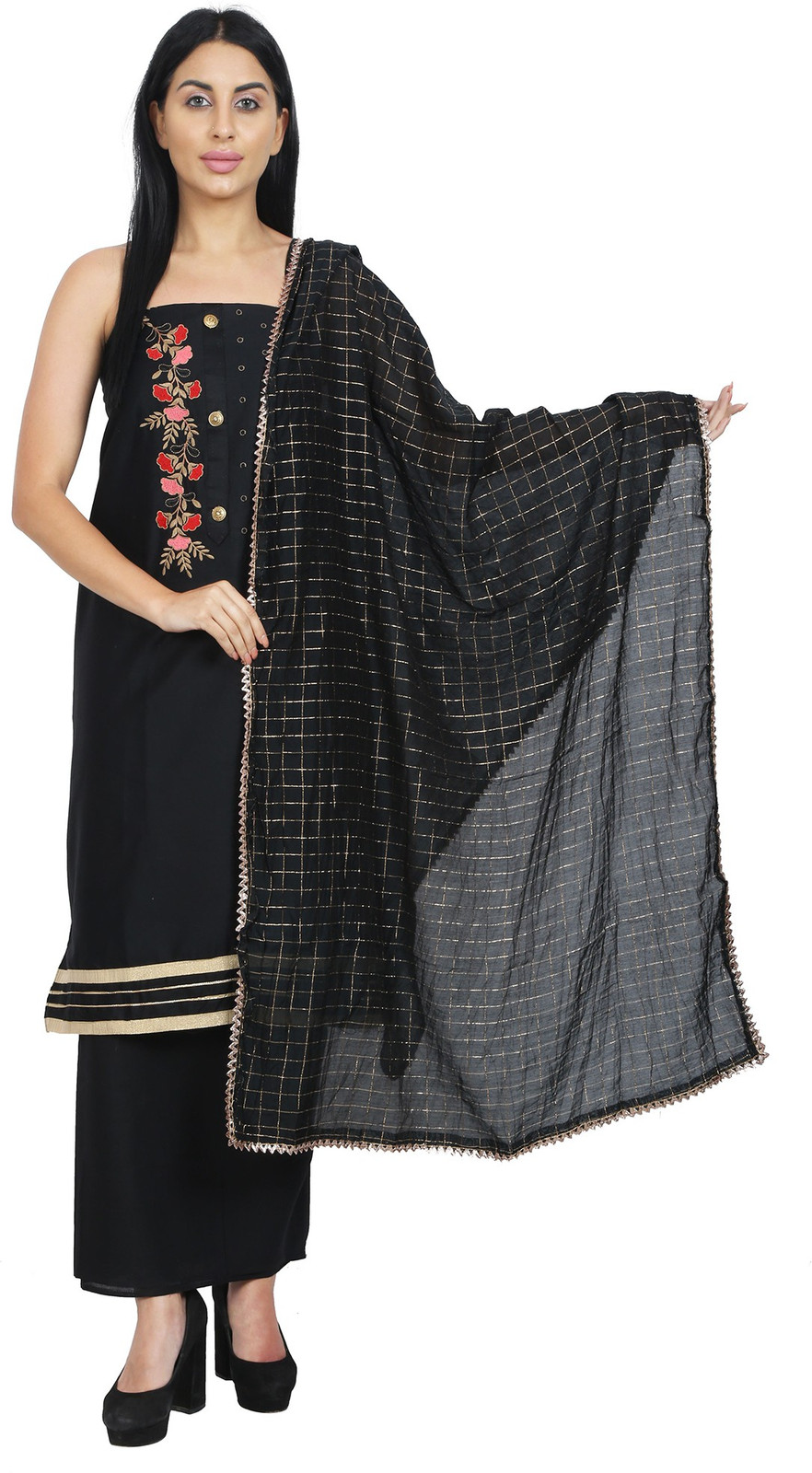 Shimti Cotton Blend Embroidered Salwar Suit Material () – Black