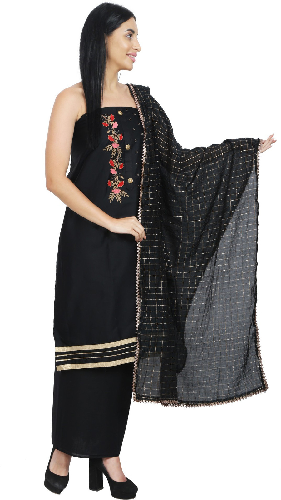 Shimti Cotton Blend Embroidered Salwar Suit Material () – Black – view 3