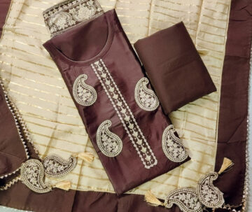 Shimti Cotton Blend Embroidered Salwar Suit Material – Brown