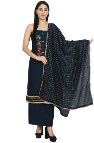 Shimti Cotton Blend Embroidered Salwar Suit Material – Dark Blue