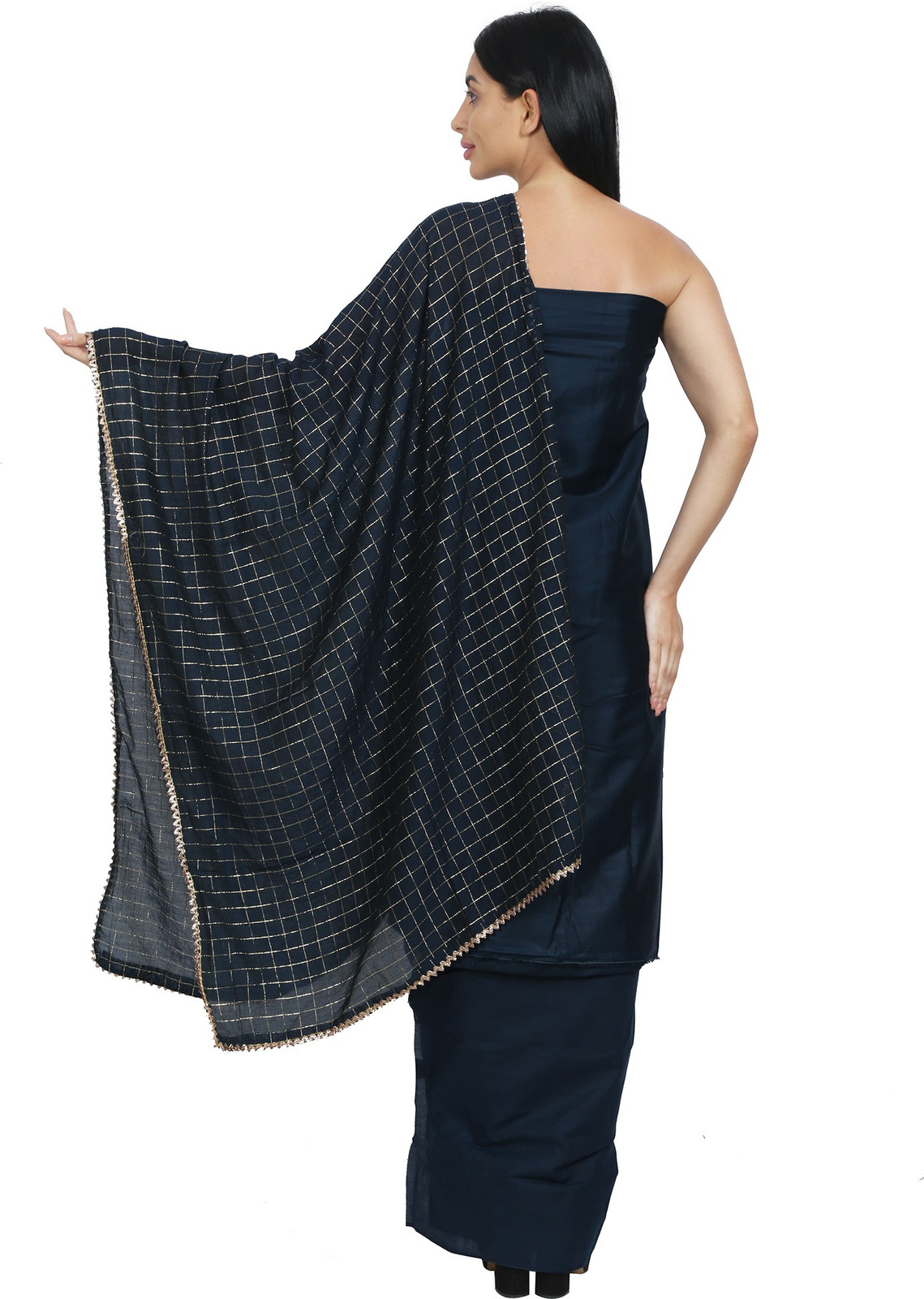 Shimti Cotton Blend Embroidered Salwar Suit Material – Dark Blue – view 2