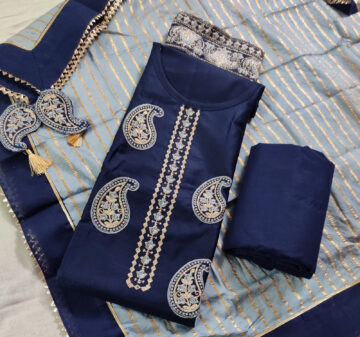 Shimti Cotton Blend Embroidered Salwar Suit Material – Navy Blue