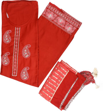 Shimti Cotton Blend Embroidered Salwar Suit Material – Red
