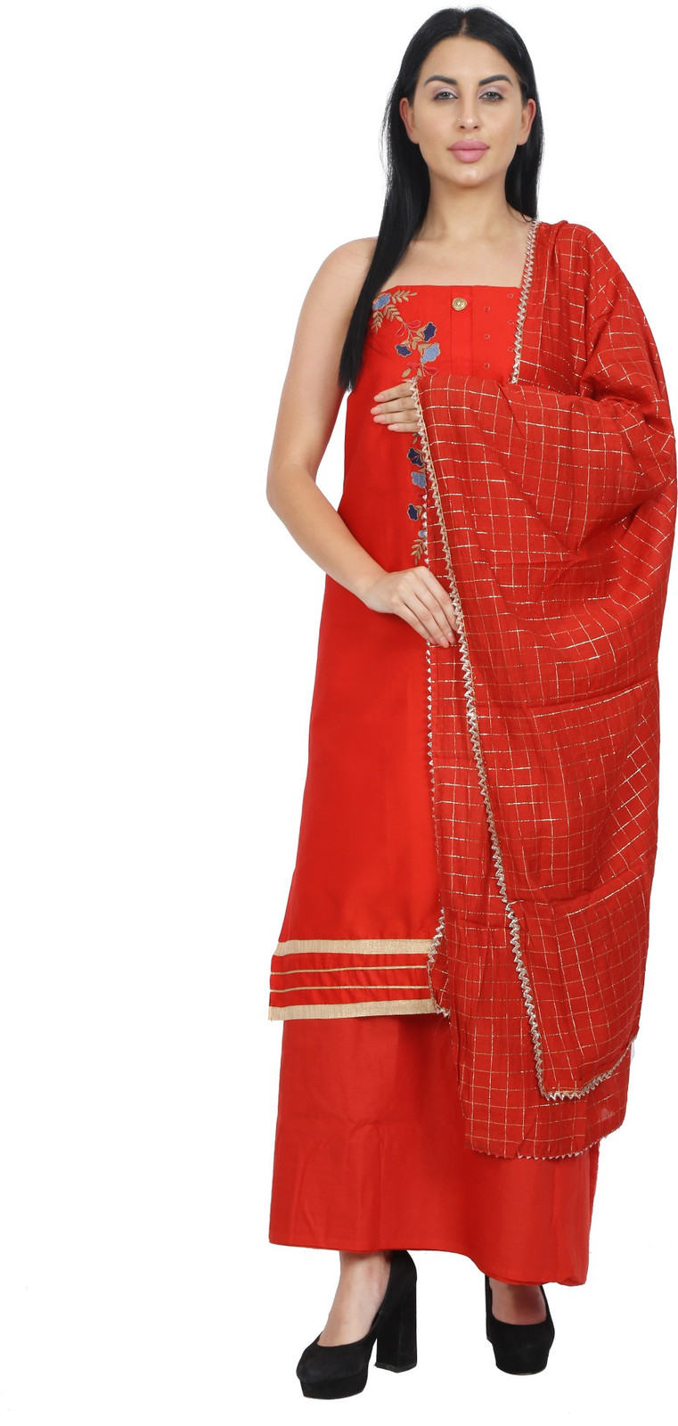 Shimti Cotton Blend Embroidered Salwar Suit Material () – Red – view 3