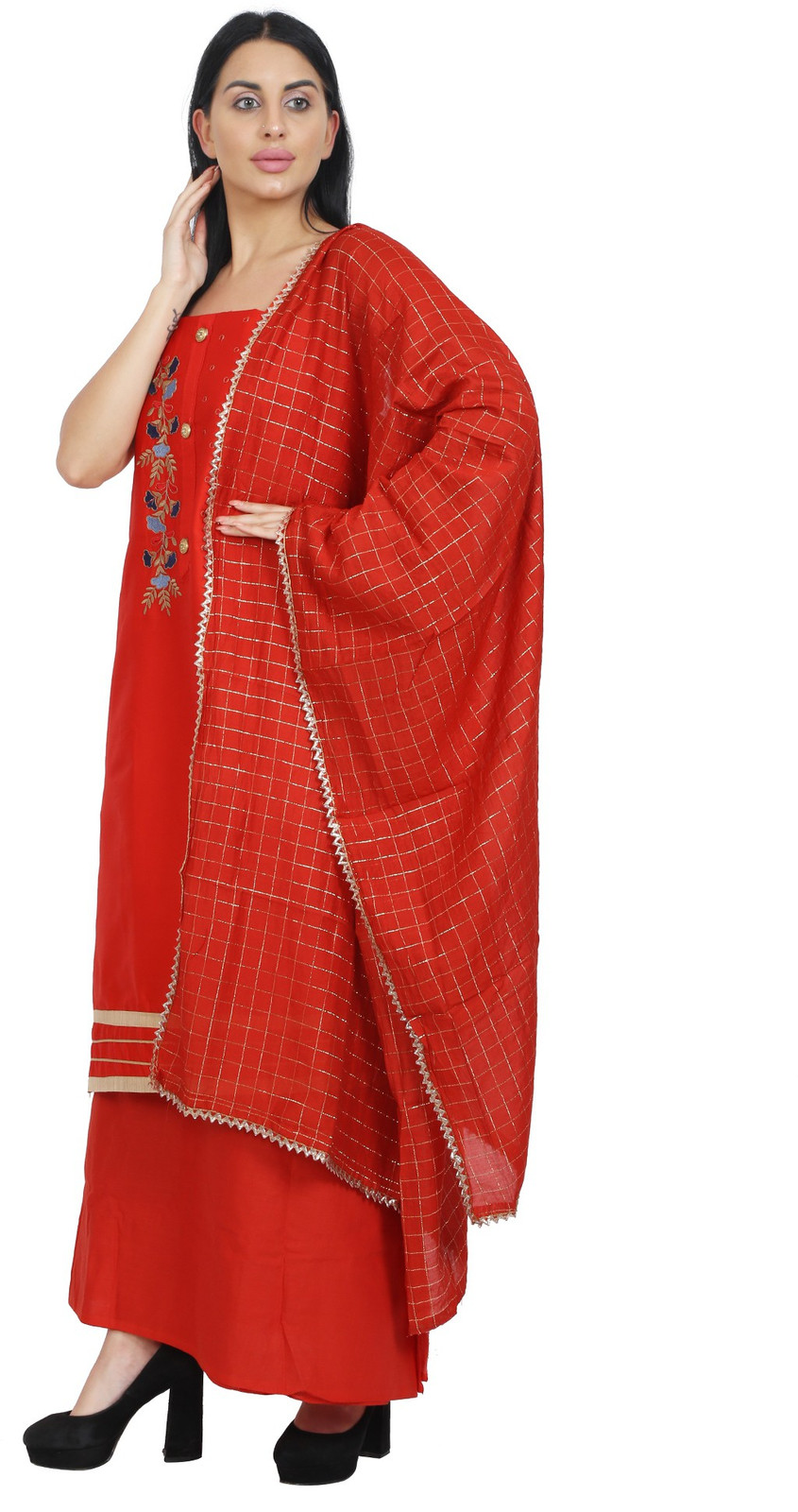 Shimti Cotton Blend Embroidered Salwar Suit Material () – Red – view 4