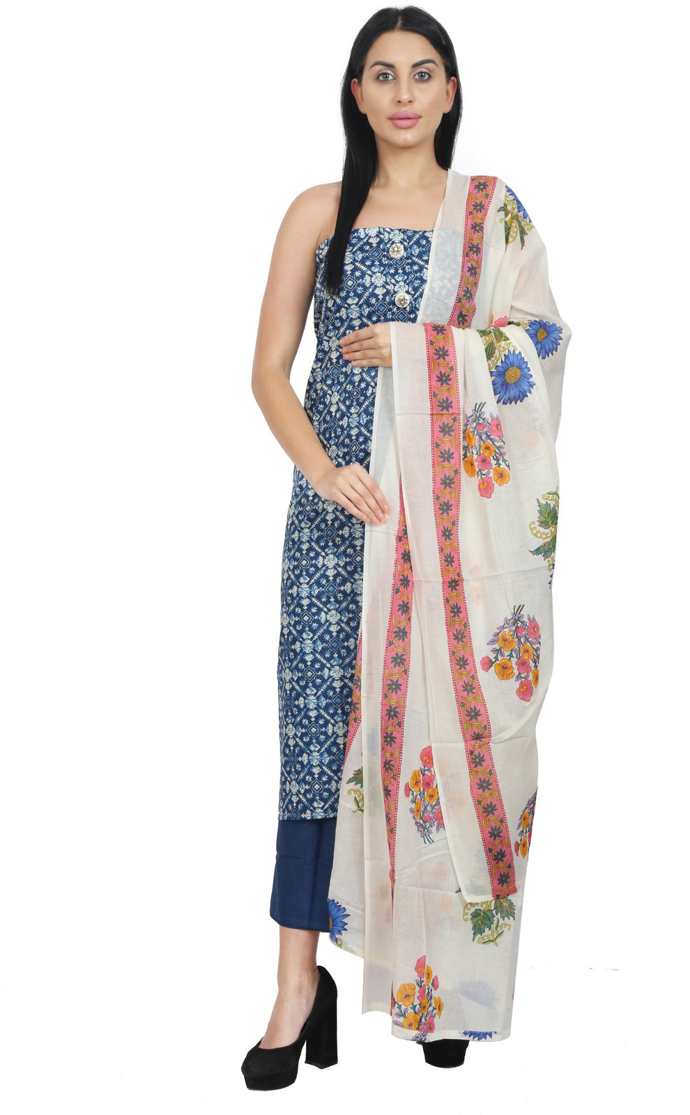 Shimti Cotton Blend Printed Salwar Suit Material – Blue