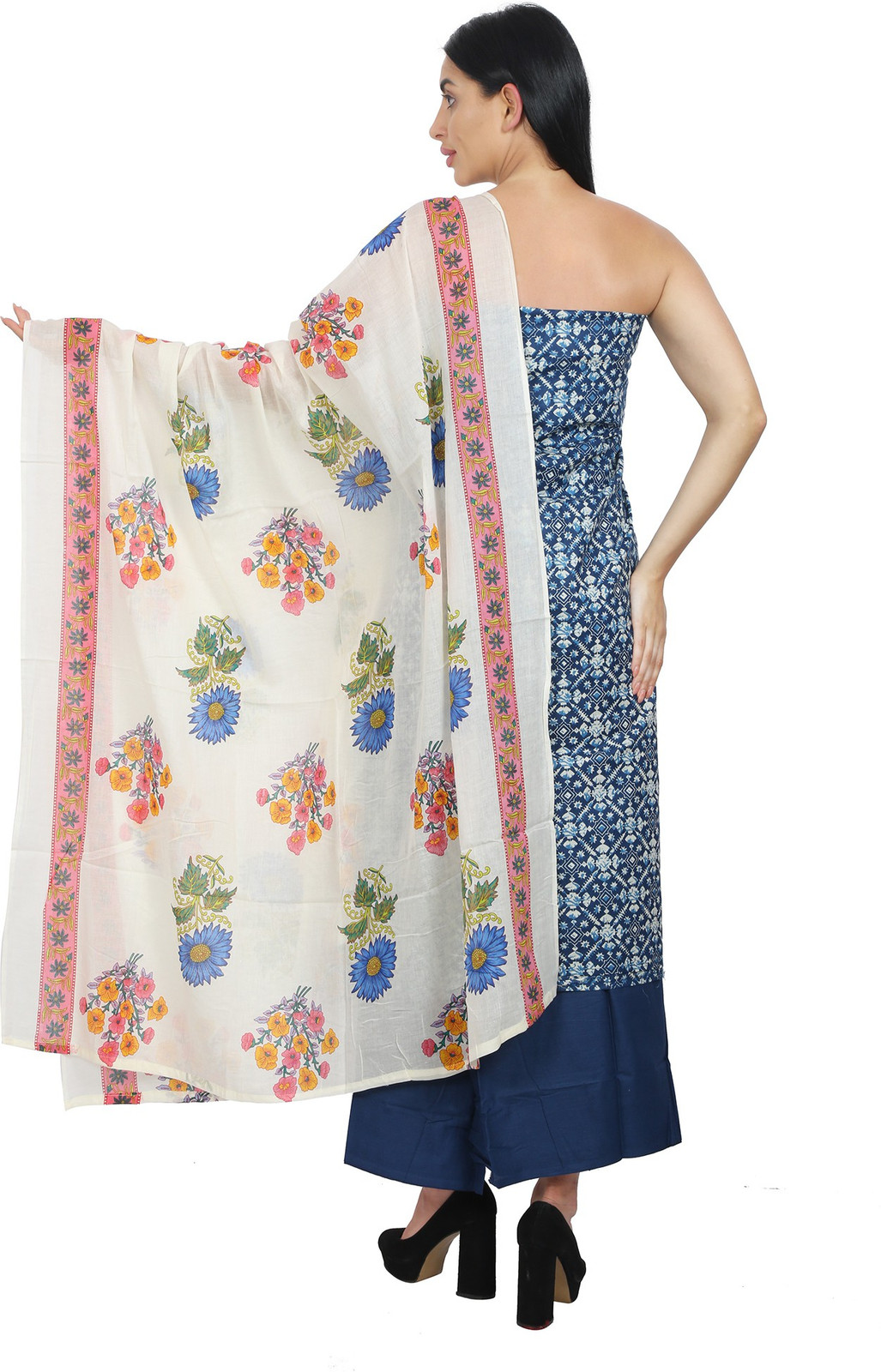Shimti Cotton Blend Printed Salwar Suit Material – Blue – view 2