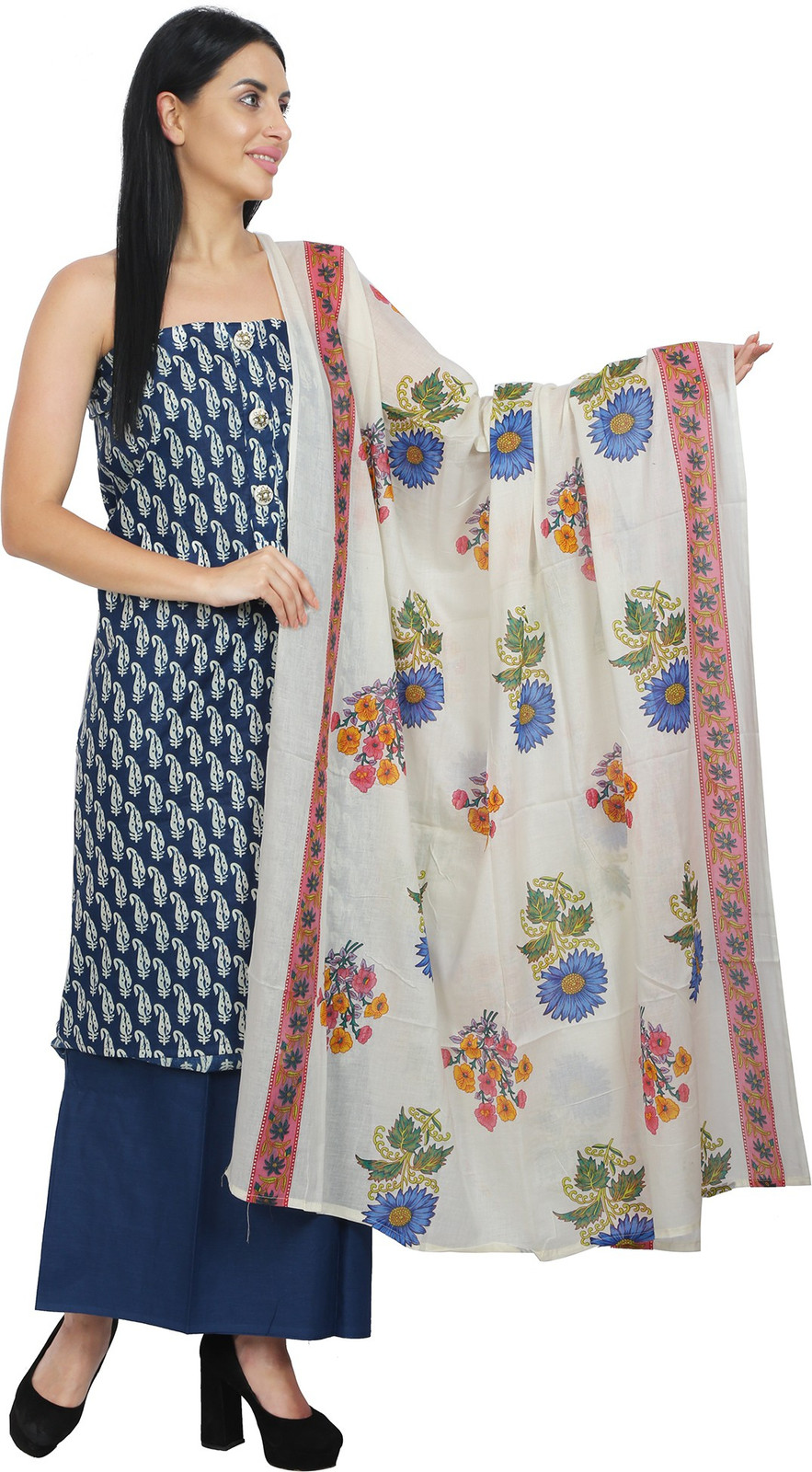 Shimti Cotton Blend Printed Salwar Suit Material () – Blue – view 3