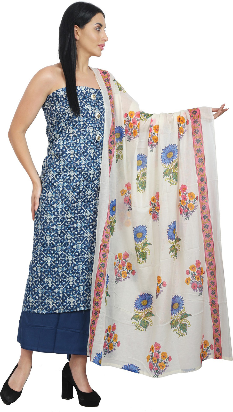 Shimti Cotton Blend Printed Salwar Suit Material – Blue – view 3