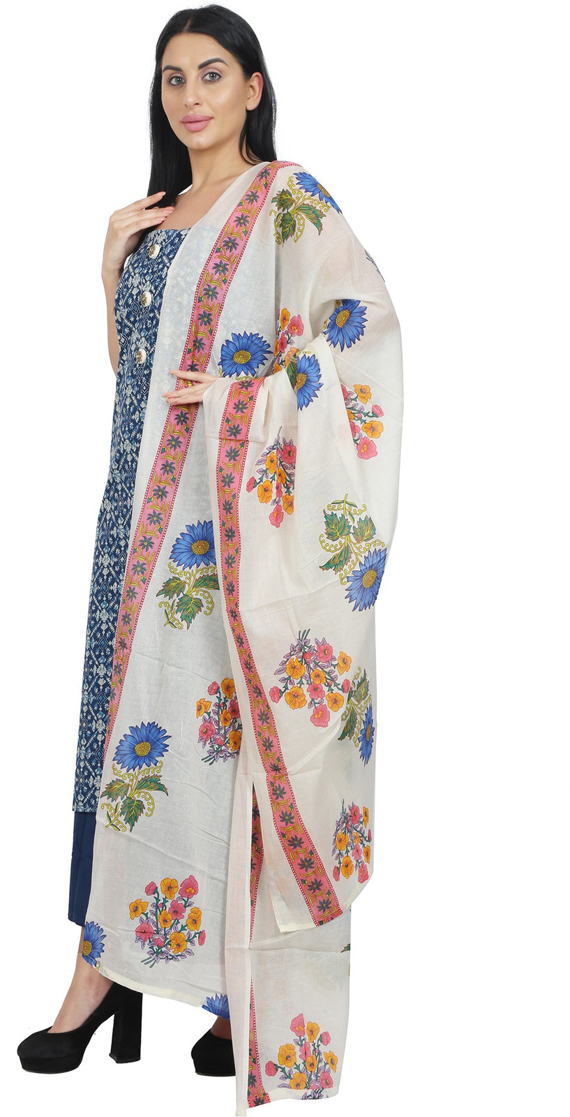 Shimti Cotton Blend Printed Salwar Suit Material – Blue – view 4
