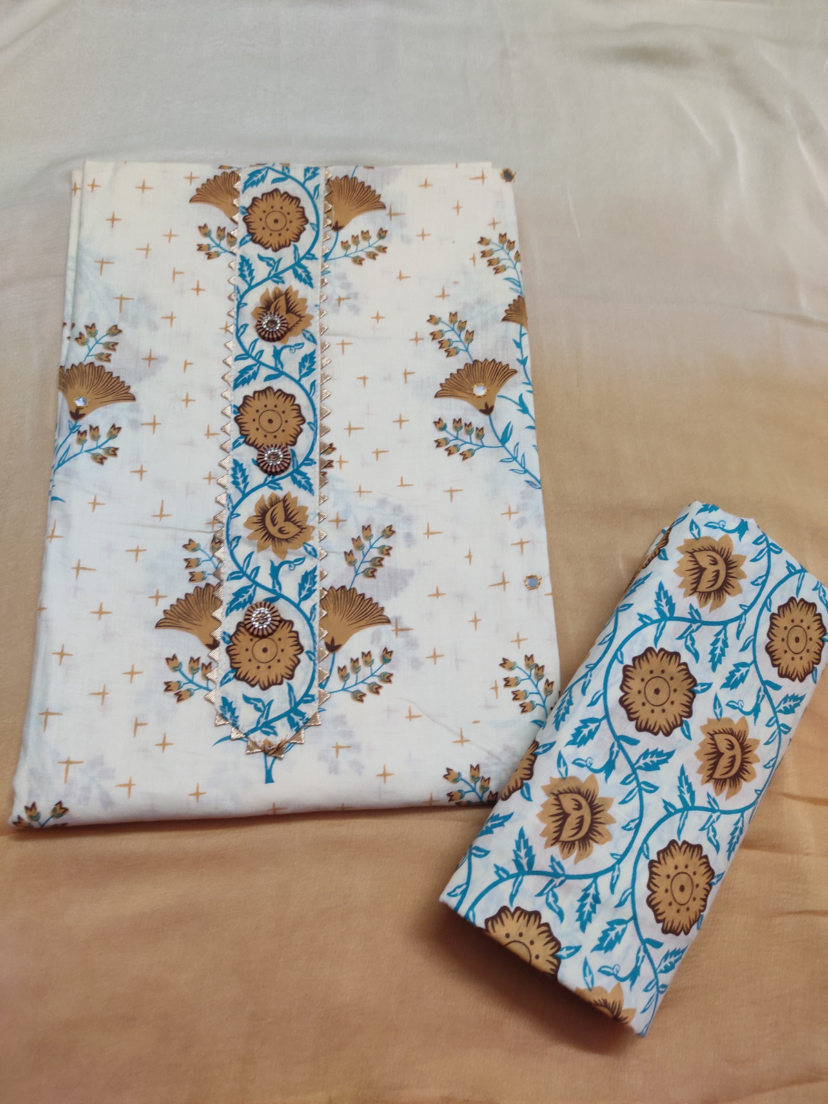 Shimti Cotton Blend Printed Salwar Suit Material () – Brown and Beige – view 2