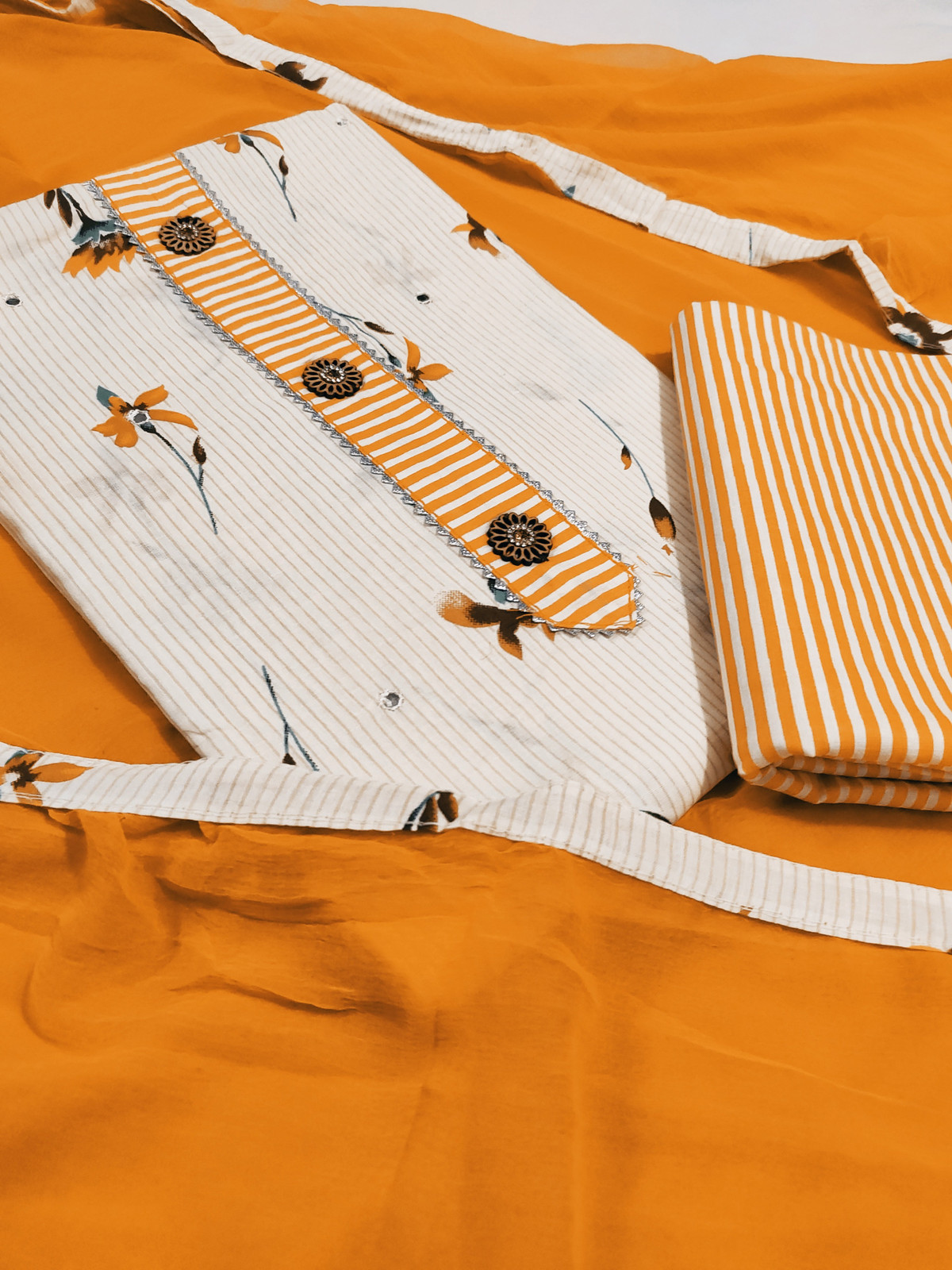 Shimti Cotton Blend Printed Salwar Suit Material () – Orange – view 2