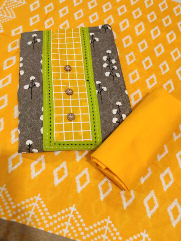 Shimti Cotton Blend Printed Salwar Suit Material () – Yellow