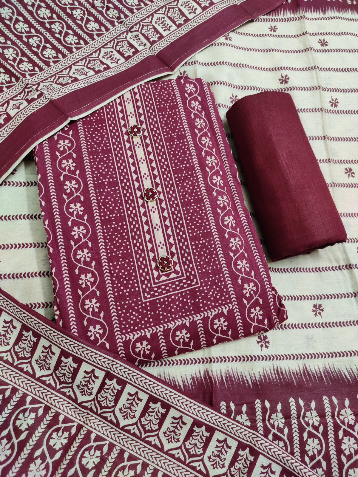 Shimti Cotton Salwar Suit Material (Unstitched) – Maroon