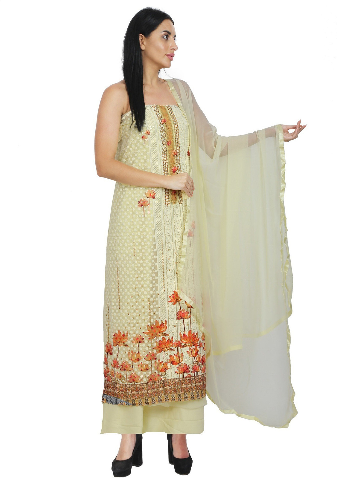 Shimti Georgette Embroidered Salwar Suit Material – Lemon – view 2
