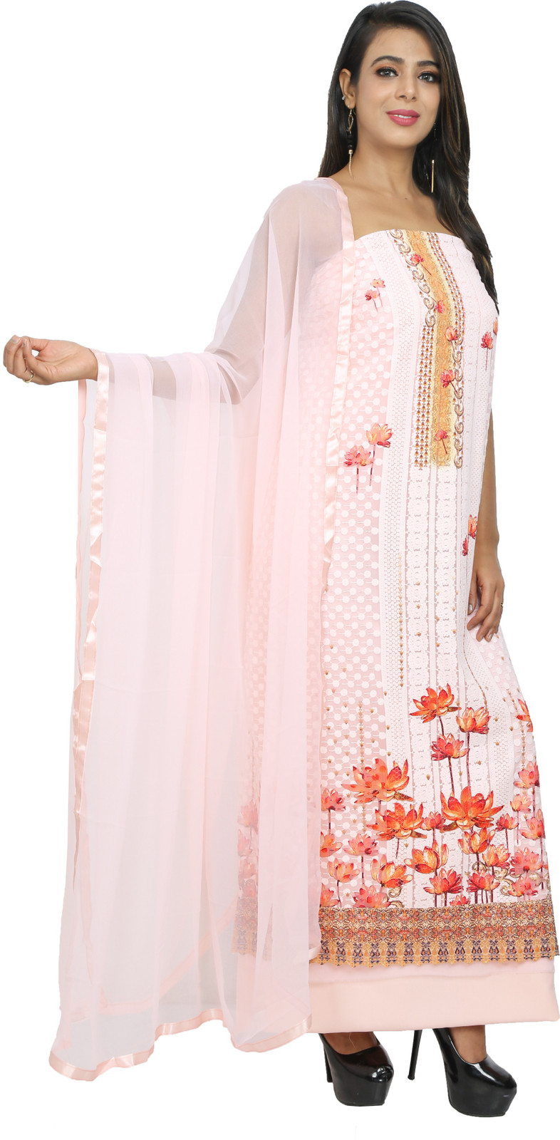 Shimti Georgette Embroidered Salwar Suit Material – Peach – view 3