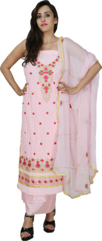 Shimti Georgette Embroidered Salwar Suit Material – Pink, red