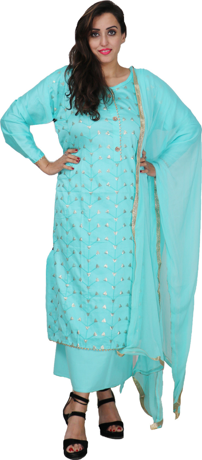 Shimti Polycotton Embellished Salwar Suit Material – Light Blue