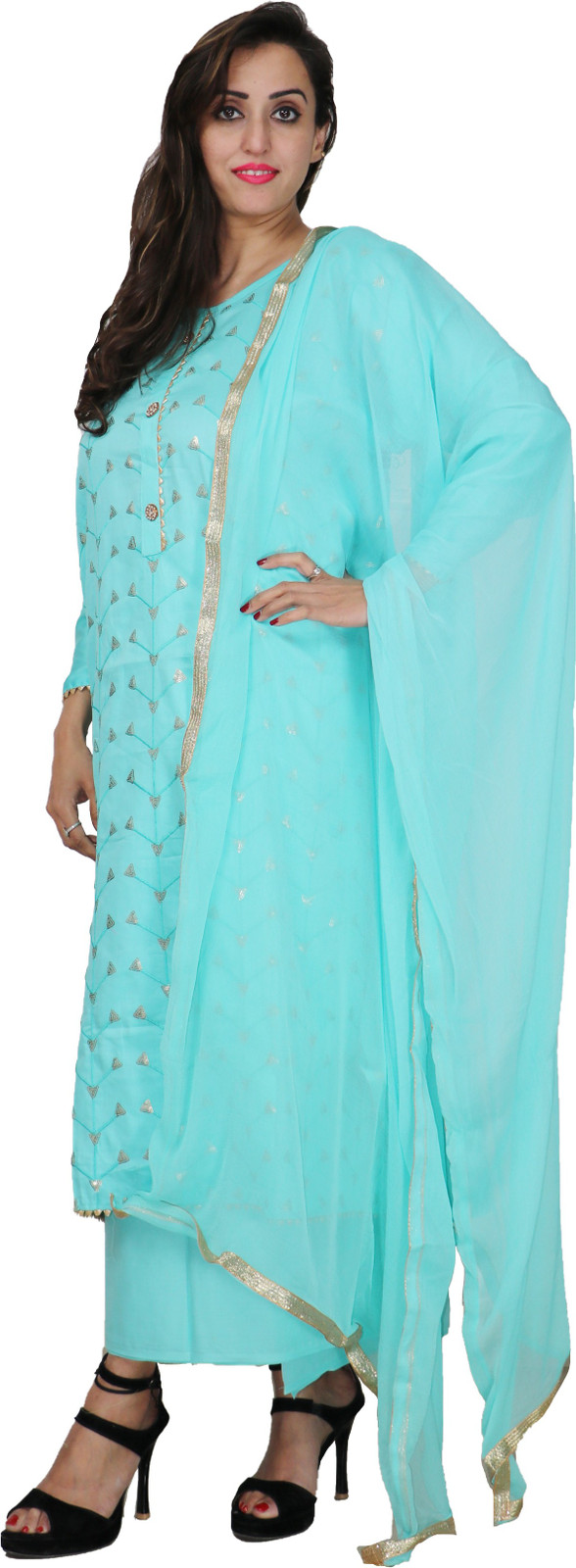 Shimti Polycotton Embellished Salwar Suit Material – Light Blue – view 4