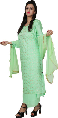 Shimti Polycotton Embellished Salwar Suit Material – Light Green