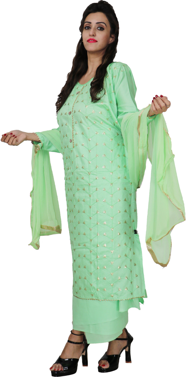 Shimti Polycotton Embellished Salwar Suit Material – Light Green