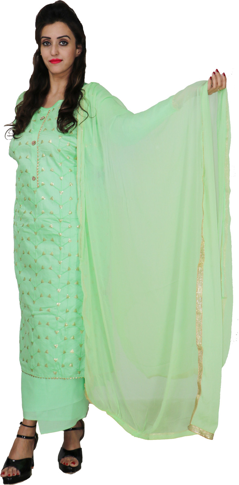 Shimti Polycotton Embellished Salwar Suit Material – Light Green – view 4