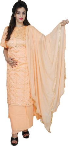 Shimti Polycotton Embellished Salwar Suit Material – Orange