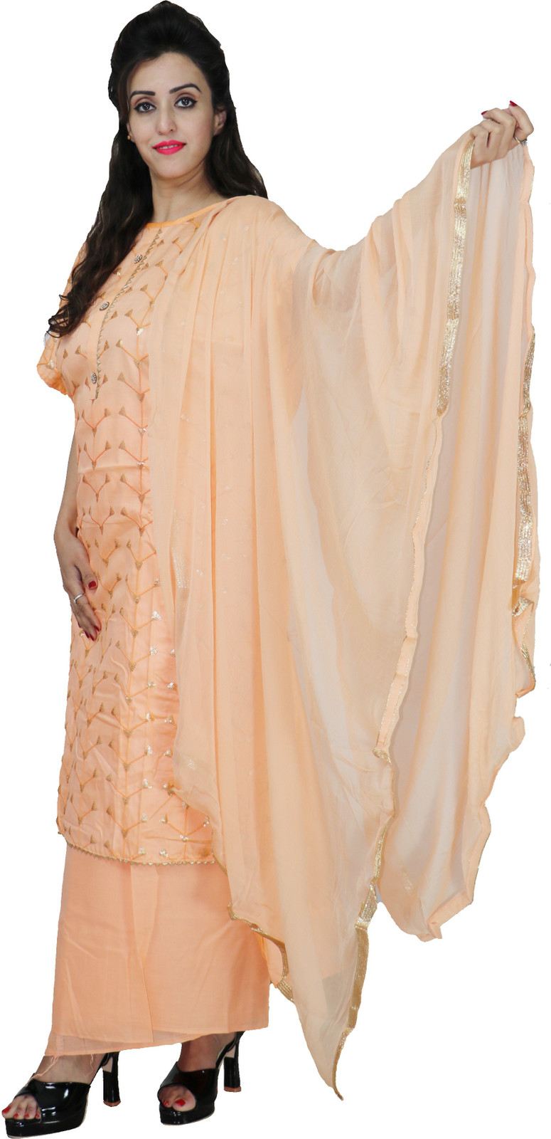 Shimti Polycotton Embellished Salwar Suit Material – Orange – view 4