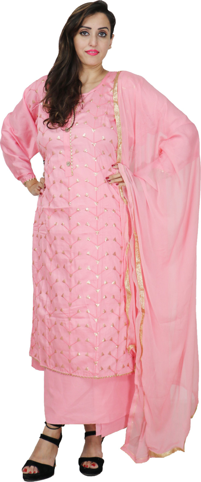 Shimti Polycotton Embellished Salwar Suit Material () – Pink