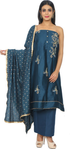 Shimti Polycotton Embroidered, Embellished Salwar Suit Material () – Dark Blue