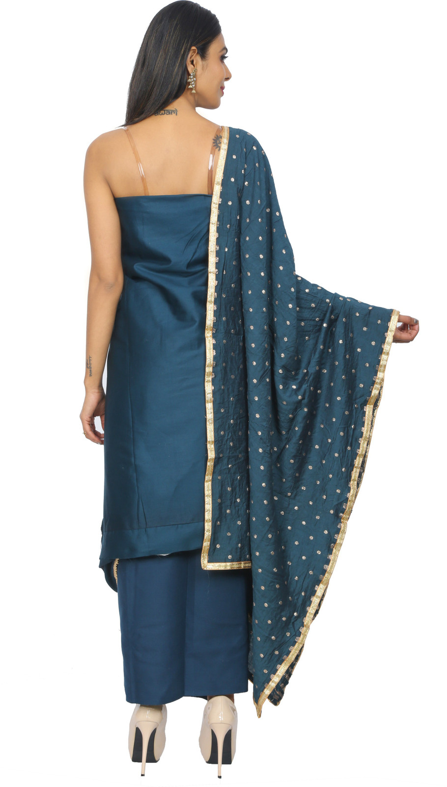 Shimti Polycotton Embroidered, Embellished Salwar Suit Material () – Dark Blue – view 2