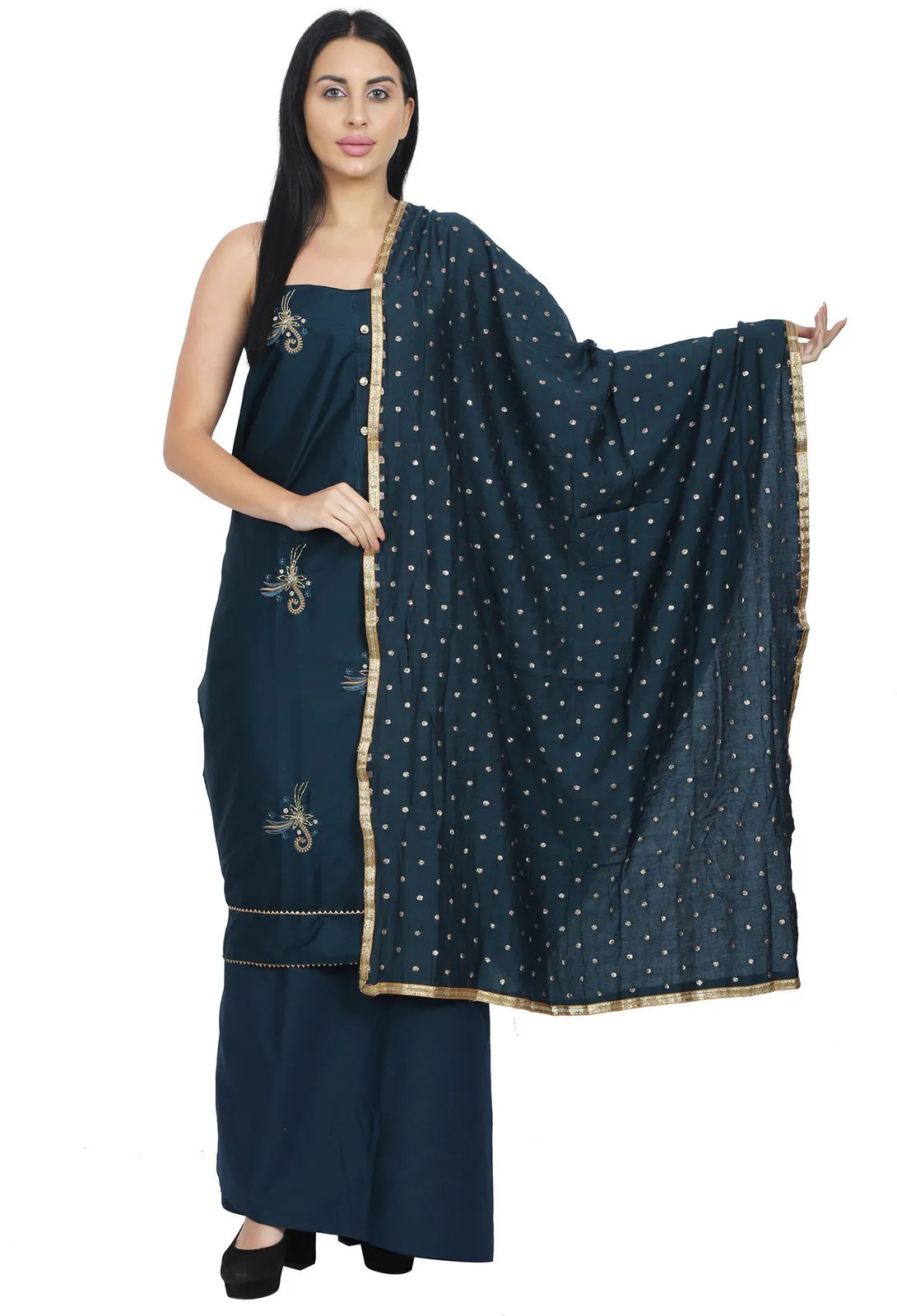 Shimti Polycotton Embroidered, Embellished Salwar Suit Material () – Dark Blue – view 4