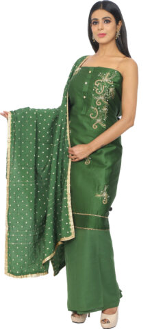 Shimti Polycotton Embroidered, Embellished Salwar Suit Material – Green