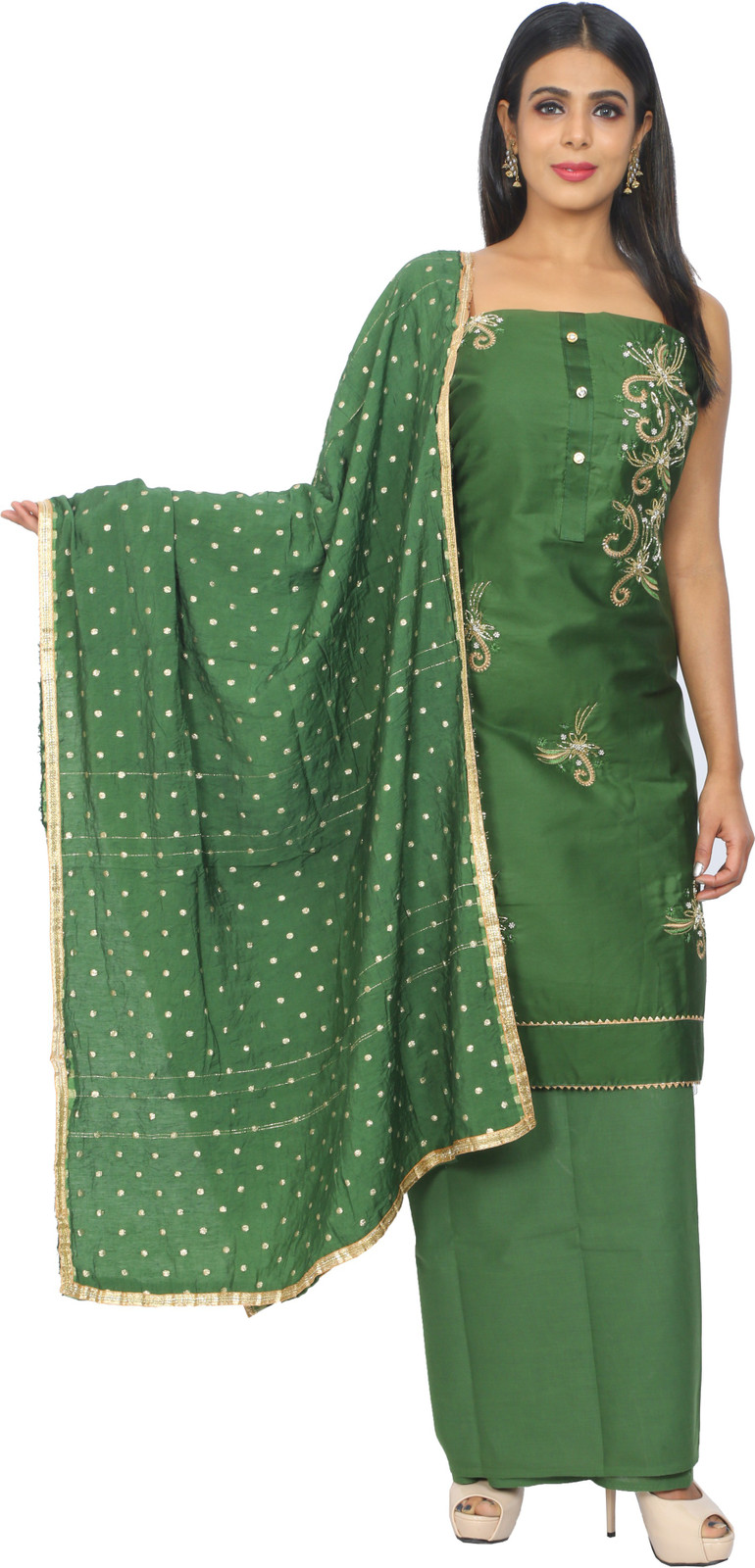 Shimti Polycotton Embroidered, Embellished Salwar Suit Material – Green – view 3