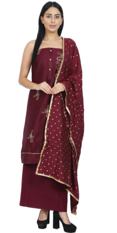 Shimti Polycotton Embroidered, Embellished Salwar Suit Material () – Maroon