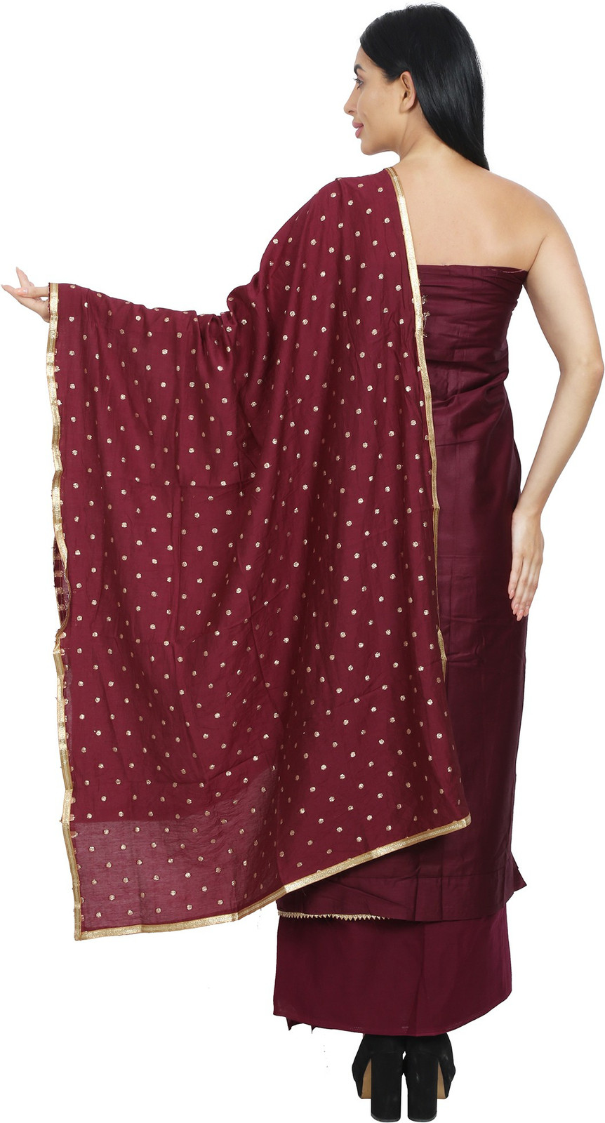 Shimti Polycotton Embroidered, Embellished Salwar Suit Material () – Maroon – view 2