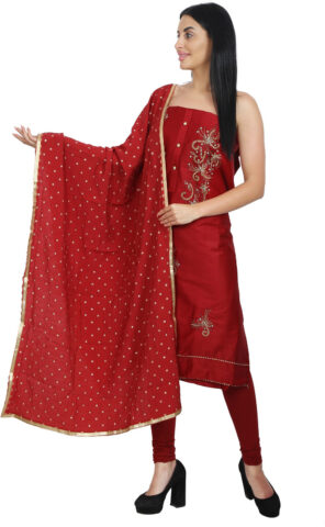 Shimti Polycotton Embroidered, Embellished Salwar Suit Material () – Red