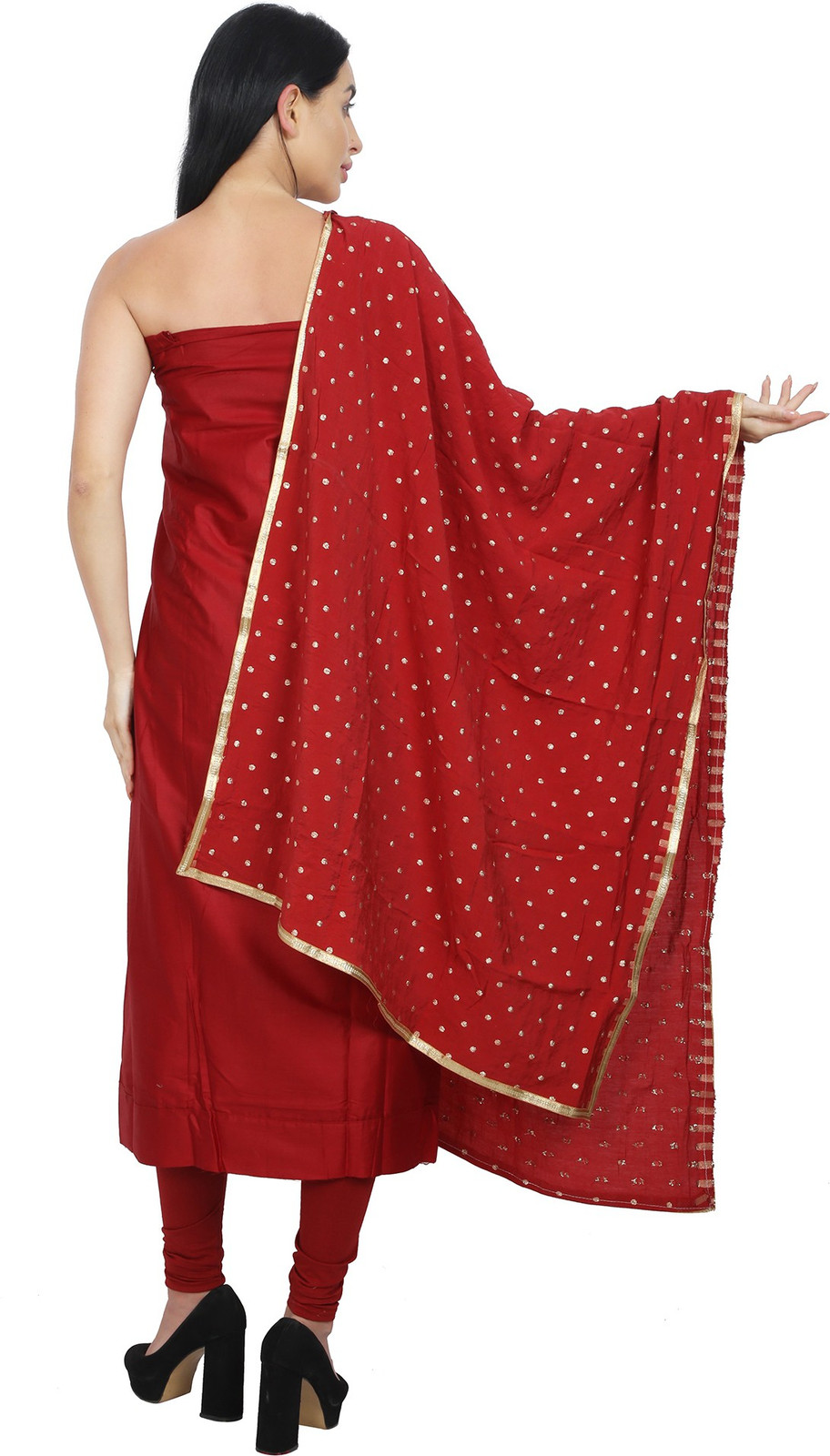 Shimti Polycotton Embroidered, Embellished Salwar Suit Material () – Red – view 2