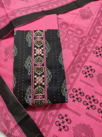 Shimti Polycotton Embroidered Salwar Suit Material – Black & Pink