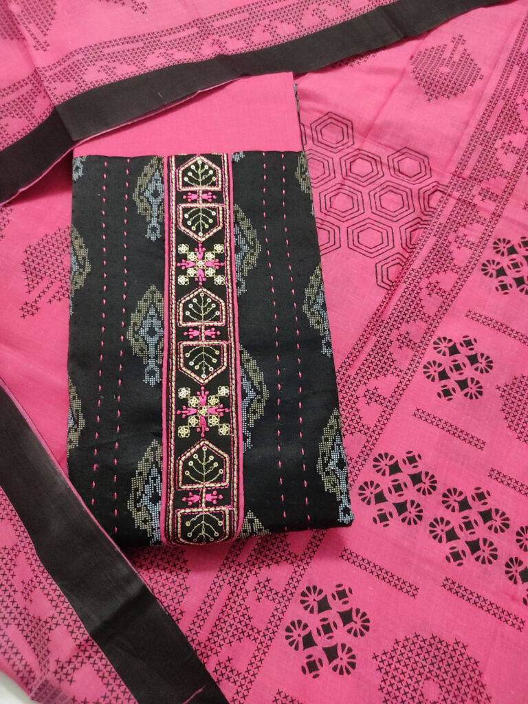 Shimti Polycotton Embroidered Salwar Suit Material – Black & Pink