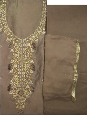 Shimti Polycotton Embroidered Salwar Suit Material – Brown