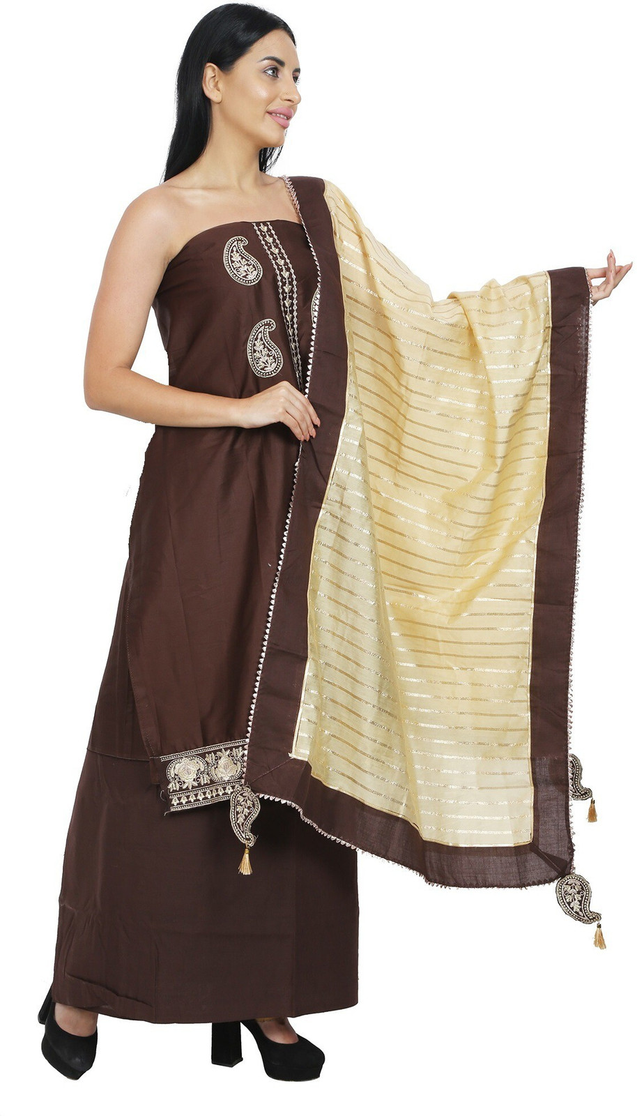 Shimti Polycotton Embroidered Salwar Suit Material () – Brown – view 2